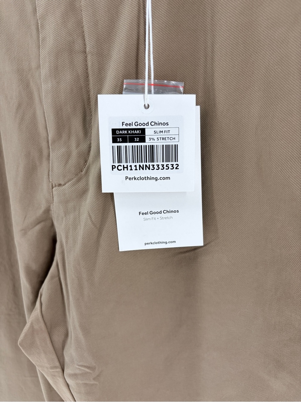 Men’s Perk Feel Good Chinos Dark Khaki Slim Fit Stretch 35x32 - Picture 2 of 12